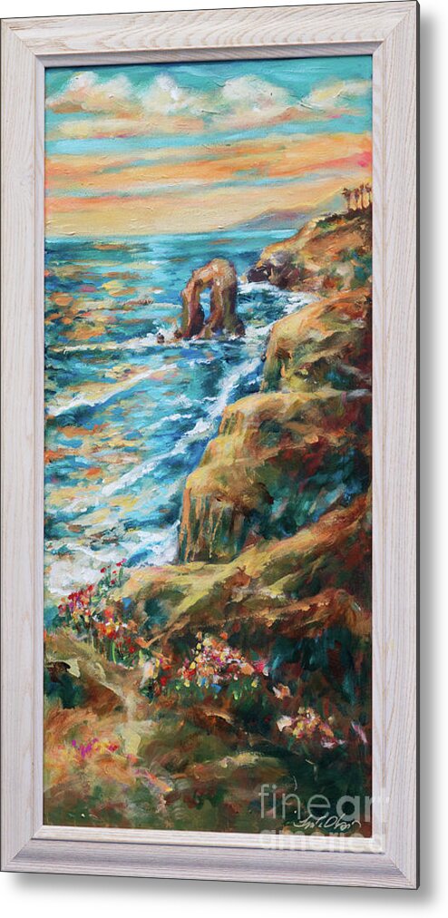 California Metal Print featuring the painting Sunset Cliffs #1 by Linda Olsen