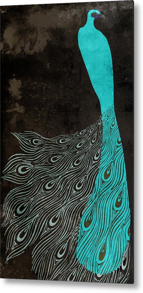Peacock Metal Print featuring the painting Aqua Peacock Art Nouveau by Mindy Sommers