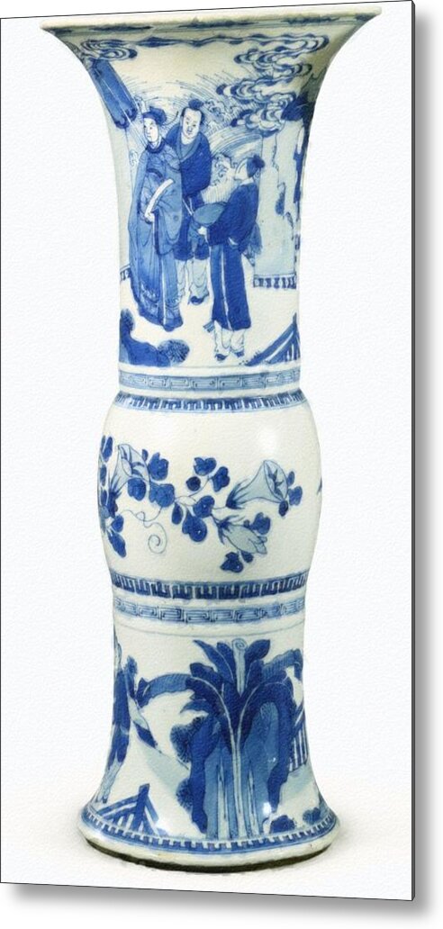 Blue Chinese Chinoiserie Pottery Vase No 3blue & White Chinese Porcelain Around The World Metal Print featuring the painting Blue Chinese Chinoiserie Pottery Vase No 3 by Celestial Images