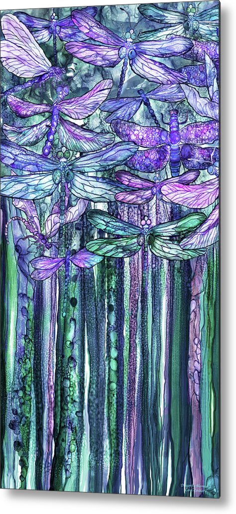 Carol Cavalaris Metal Print featuring the mixed media Dragonfly Bloomies 2 - Lavender Teal by Carol Cavalaris