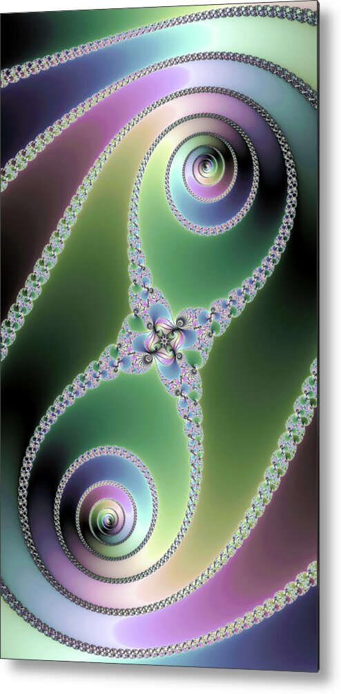 Spiral Metal Print featuring the digital art Elegant Fractal Spirals green purple blue by Matthias Hauser