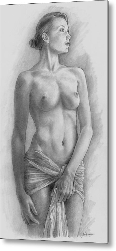 Nude Metal Print featuring the drawing Figure Study by Richard Ferguson