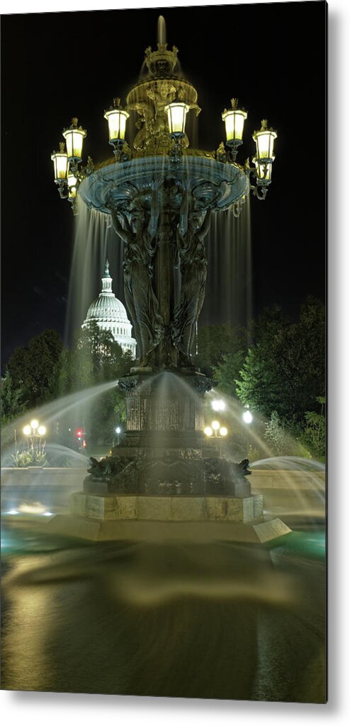 Light And Water Metal Print featuring the photograph Light and Water Fountain - Bartholdi Park Washington DC by Doolittle Photography and Art