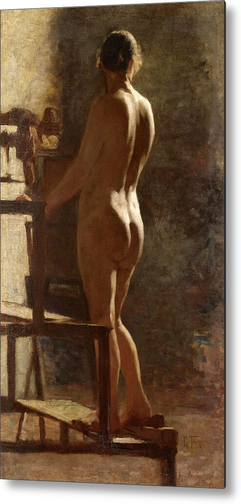 Giacomo Favretto Metal Print featuring the painting Study of Female Nude by Giacomo Favretto