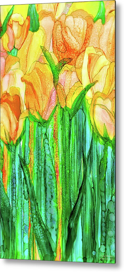 Carol Cavalaris Metal Print featuring the mixed media Tulip Bloomies 2 - Yellow by Carol Cavalaris