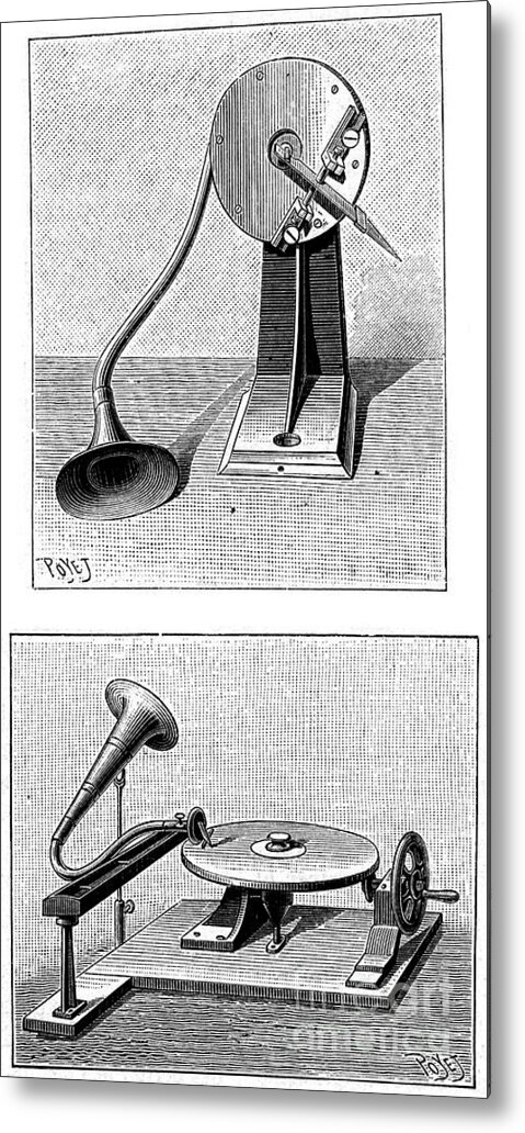 Engraving Metal Print featuring the drawing Emile Berliners Gramophone, C1888 by Print Collector
