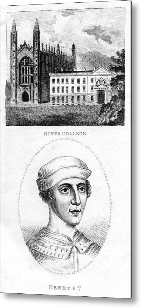Engraving Metal Print featuring the drawing Kings College, Cambridge, And Henry Vi by Print Collector