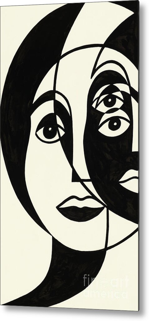 Cubist Metal Print featuring the painting Untitled, Cubist face by Manuel Bennett