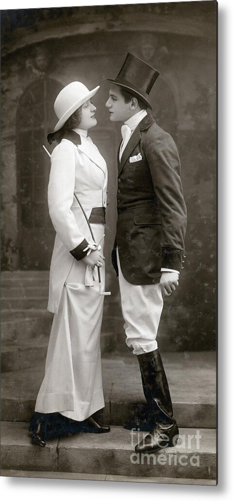 Horse Metal Print featuring the photograph Young Couple In Riding Clothes by Bettmann