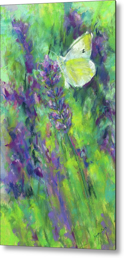 Lavender Metal Print featuring the painting Butterfly on lavender by Karen Kaspar