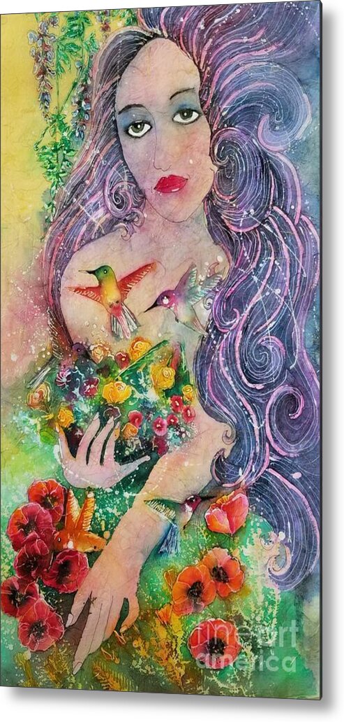 Garden. Goddess Metal Print featuring the painting Garden Goddess of the Hummingbird by Carol Losinski Naylor