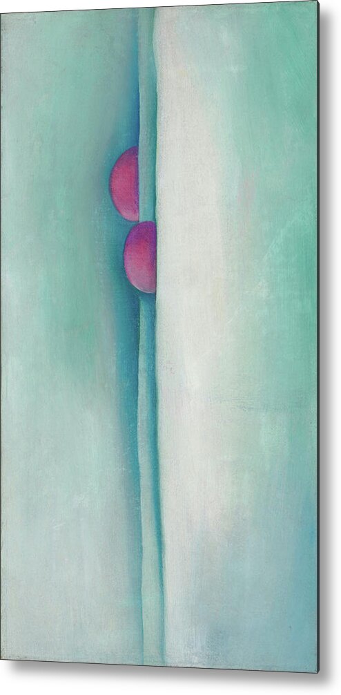 Georgia O'keeffe Metal Print featuring the painting Green lines and pink - abstract modernist painting by Georgia O'Keeffe