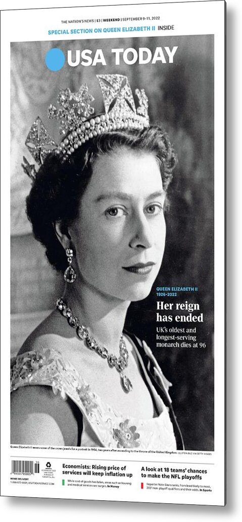 Usa Today Metal Print featuring the digital art Queen Elizabeth Special Section Cover September 9, 2022 by Gannett