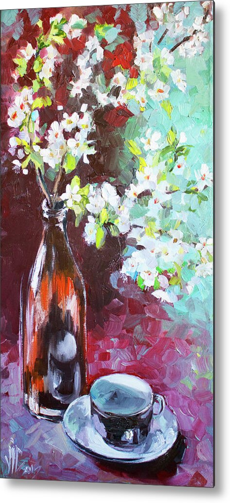 Spring Painting Metal Print featuring the painting Spring breakfast by Vali Irina Ciobanu