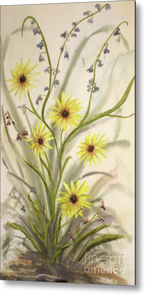 Flower Metal Print featuring the painting Wild Daisies and Blue Bells by Catherine Ludwig Donleycott