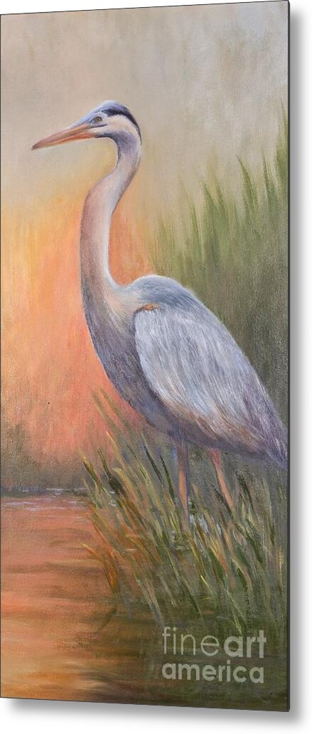 Blue Heron Metal Print featuring the painting Contemplation by Audrey McLeod