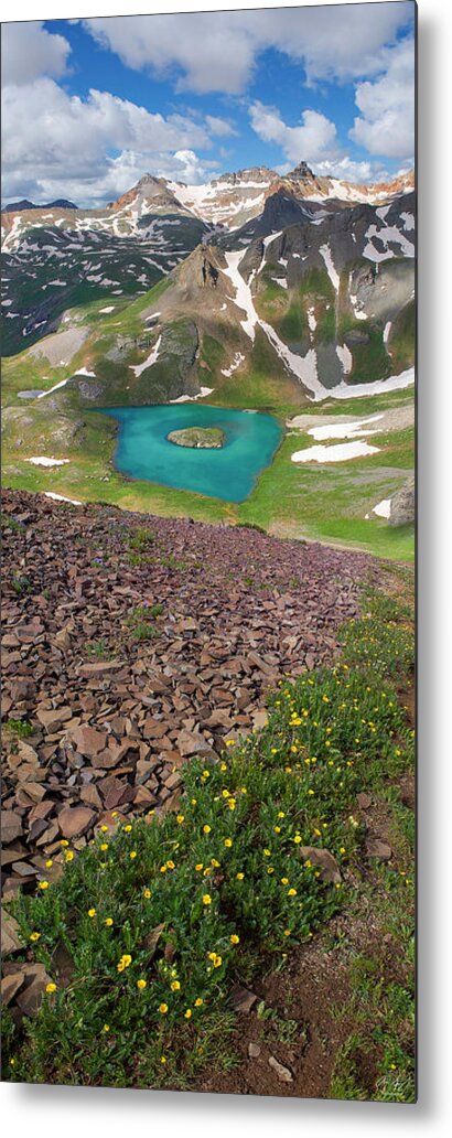 Vertical Metal Print featuring the photograph Island Lake Vertical Panorama by Aaron Spong