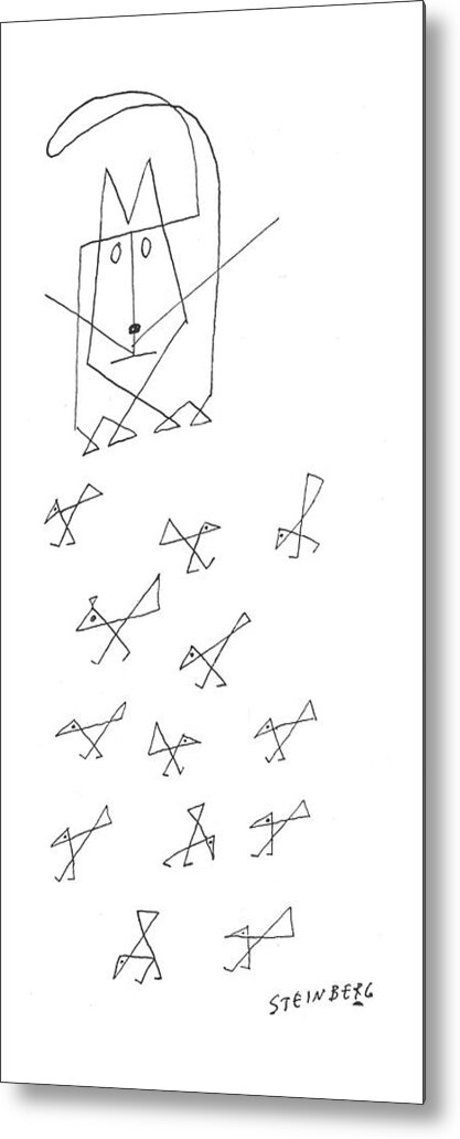 115419 Sst Saul Steinberg (cat Made Of Geometric Shapes Watches As Small Birds Metal Print featuring the drawing New Yorker July 27th, 1957 by Saul Steinberg