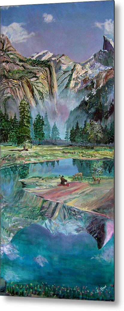 Yosemite Half Dome Metal Print featuring the painting One with nature by Sarabjit Singh