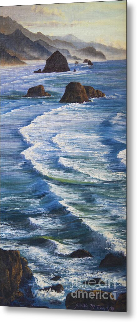  Seascape Metal Print featuring the painting Oregon Coastline by Jeanette French