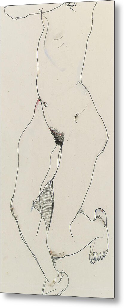 Egon Schiele Metal Print featuring the drawing Running woman by Egon Schiele