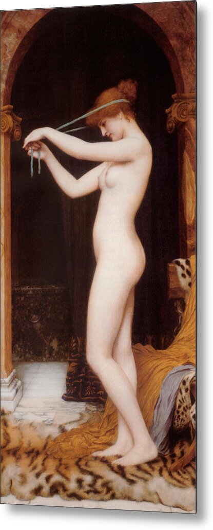 John William Godward Metal Print featuring the digital art Venus Binding Her Hair by John William Godward