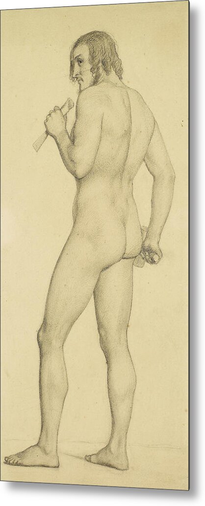 19th Century Art Metal Print featuring the drawing Male - Academic nude Study posed as a Sculptor by Ford Madox Brown