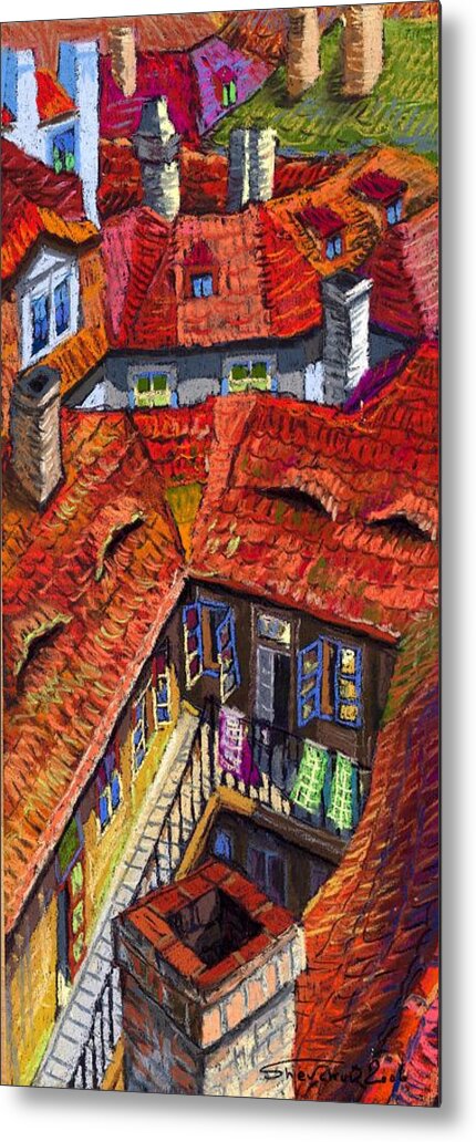 Pastel Metal Print featuring the painting Prague roofs 01 by Yuriy Shevchuk