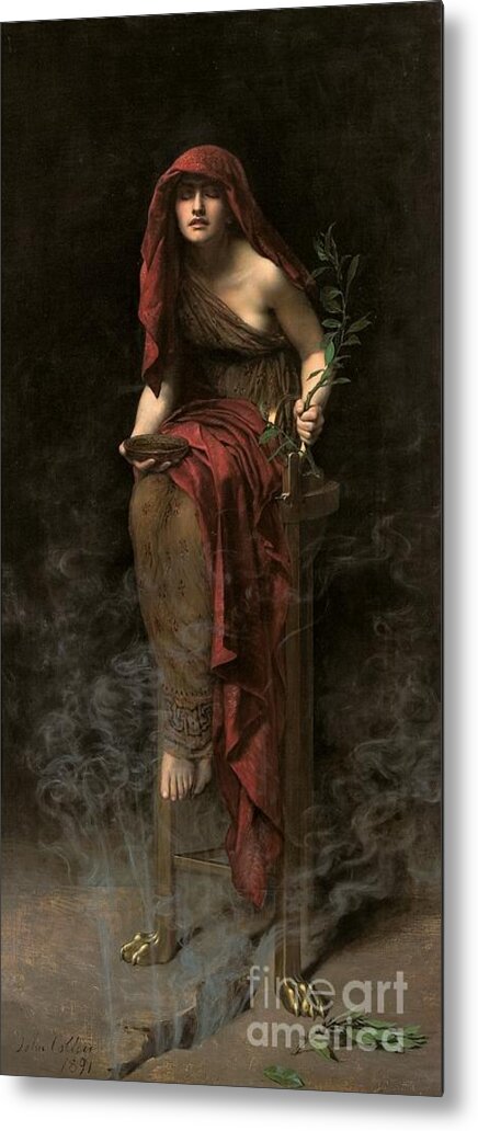 Portrait Metal Print featuring the painting Priestess of Delphi by John Collier