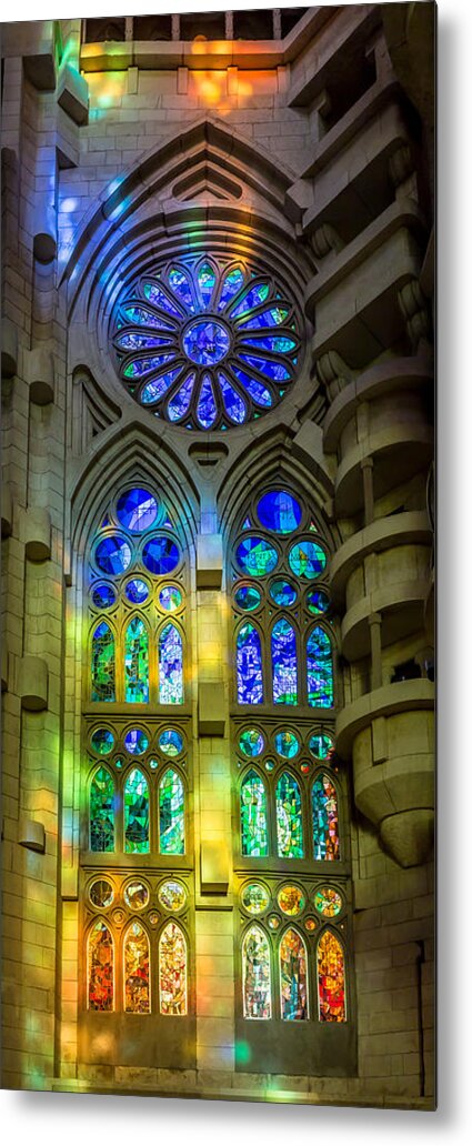 Portrait Metal Print featuring the photograph Sagrada Familia Stained Glass Barcelona by Adam Rainoff