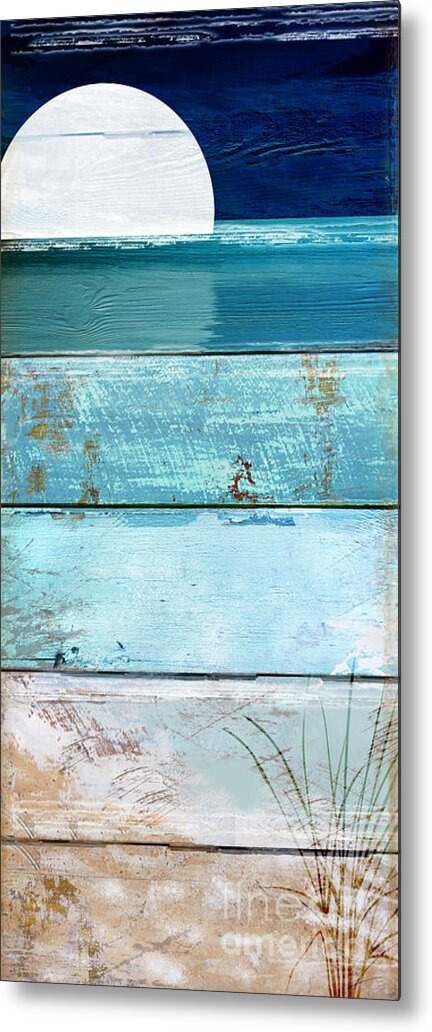 Beach Metal Print featuring the painting Shore and Moonrise by Mindy Sommers