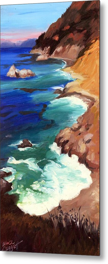 Cliff Metal Print featuring the painting Ocean View at Big Sur #1 by Alice Leggett