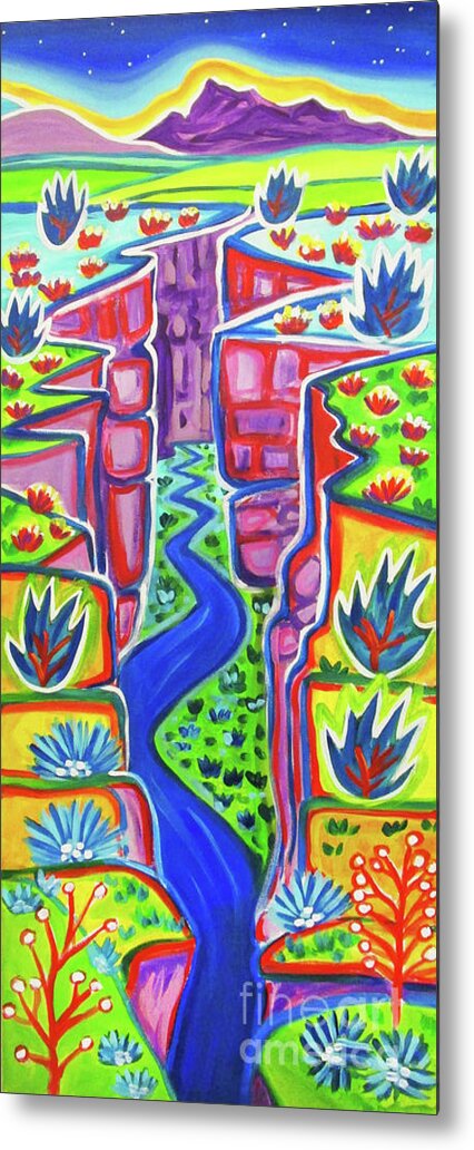 Rachel Houseman Metal Print featuring the painting Taos Gorge Afterglow by Rachel Houseman