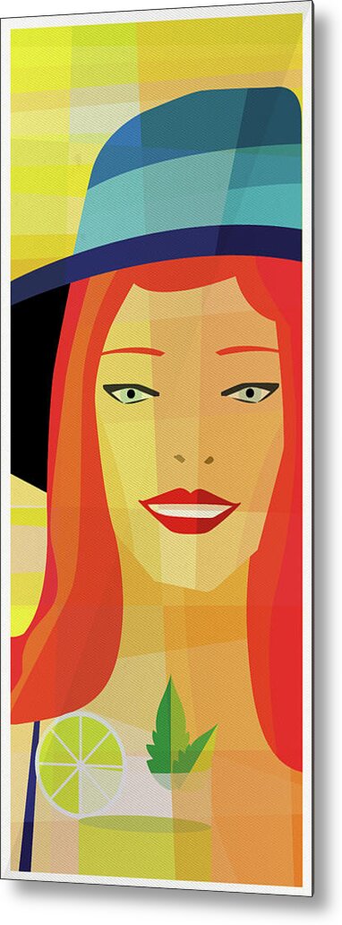 20-24 Years Metal Print featuring the photograph Smiling Woman With Cocktail And Sun Hat by Ikon Ikon Images