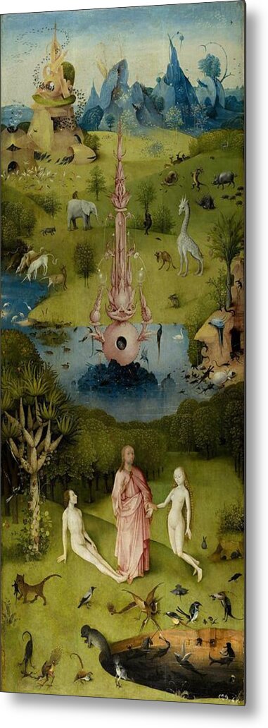 Hieronymus Bosch Metal Print featuring the painting The Garden Of Earthly Delights Left Panel by Hieronymus Bosch