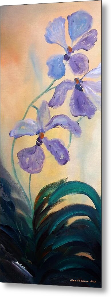 Landscapes Metal Print featuring the painting Purple Orchids #1 by Gina De Gorna