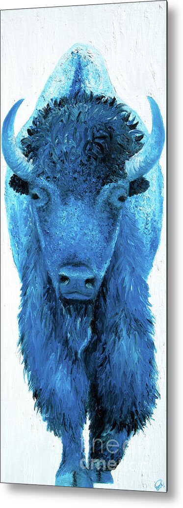 Bison Metal Print featuring the painting Bold and Blue by Elizabeth Mordensky