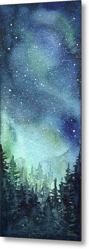 Watercolor Galaxy Metal Print featuring the painting Galaxy Watercolor Aurora Painting by Olga Shvartsur