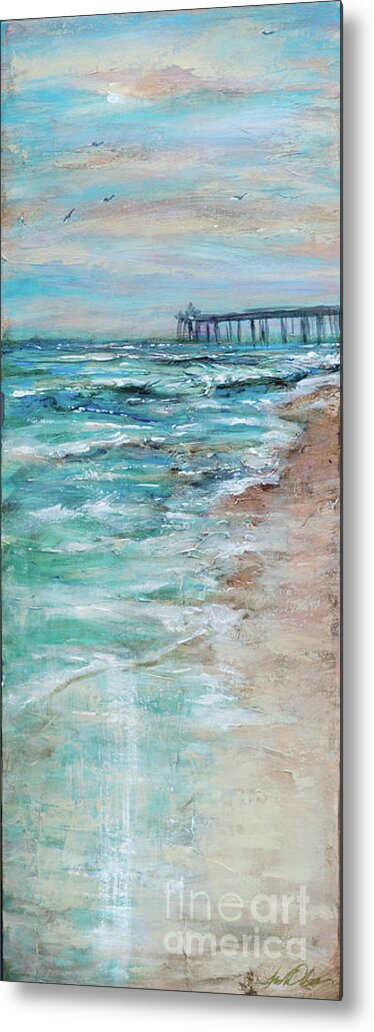 Palms Metal Print featuring the painting Shoreline and Pier by Linda Olsen