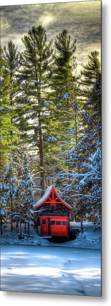 The Red Boathouse In Old Forge 2 Metal Print featuring the photograph The Red Boathouse in Old Forge 2 by David Patterson