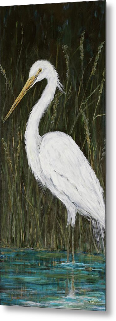 White Metal Print featuring the painting White Egret by South Social D