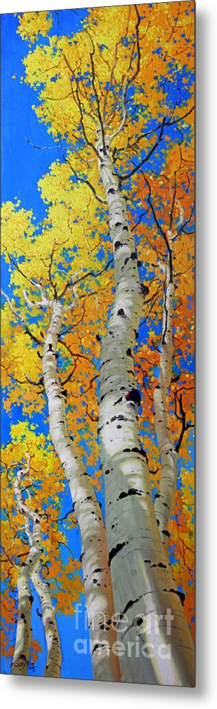 Fall Aspen Metal Print featuring the painting Tall Aspen Trees by Gary Kim