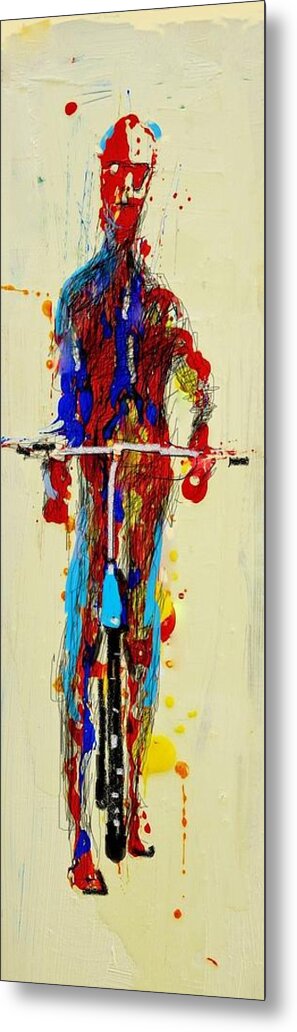 Bicyclist Metal Print featuring the painting The Bicyclist by Jean Cormier