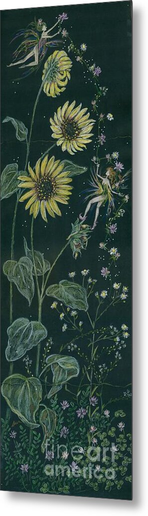 Sunflowers Metal Print featuring the drawing Ditchweed Fairy Sunflowers by Dawn Fairies