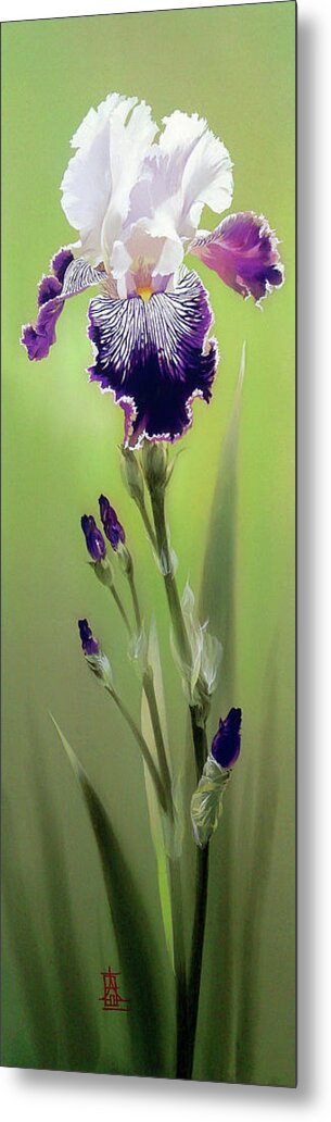 Russian Artists New Wave Metal Print featuring the painting Bi-colored Iris Flower by Alina Oseeva