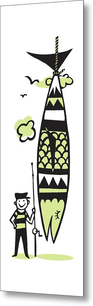 Accomplish Metal Print featuring the drawing Fisherman Standing Next to his Big Catch by CSA Images