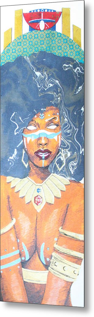 Black Metal Print featuring the mixed media Goddess Bilquis by Edmund Royster