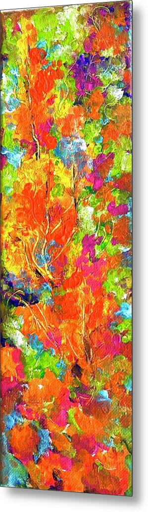 Red And Orange Flowers Long Size Landscape Fire Element. Metal Print featuring the painting Summer magic 1. by Caroline Patrick