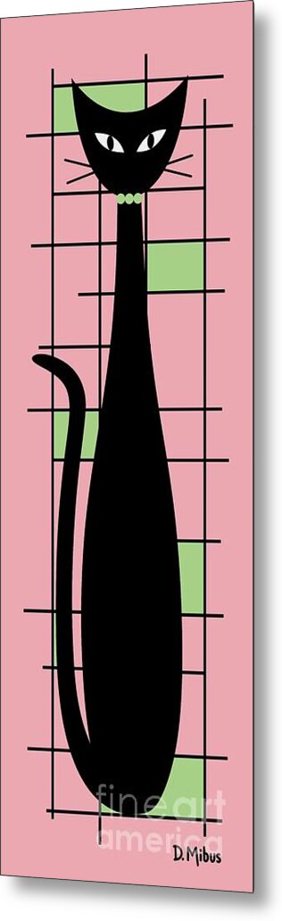 Mid Century Modern Cat Metal Print featuring the digital art Tall Mondrian Cat on Pink by Donna Mibus