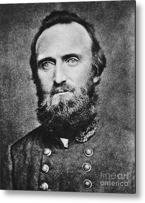 History; Vertical; Portrait; Looking At Camera; Head And Shoulders; One Mature Man Only; One Person; Stonewall Jackson; Confederate; General; American Civil War; Leader; Military; Mathew Brady Metal Print featuring the photograph Stonewall Jackson by Anonymous